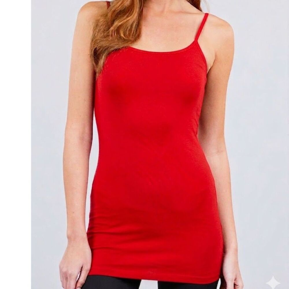 Basic Layering Tank Camisole Longer Length Bold Red size Medium